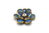 Blue Lucite And Brass Frame Caged Rhinestone Flower Flatback Beads, Cabochons 32 Mm B-22