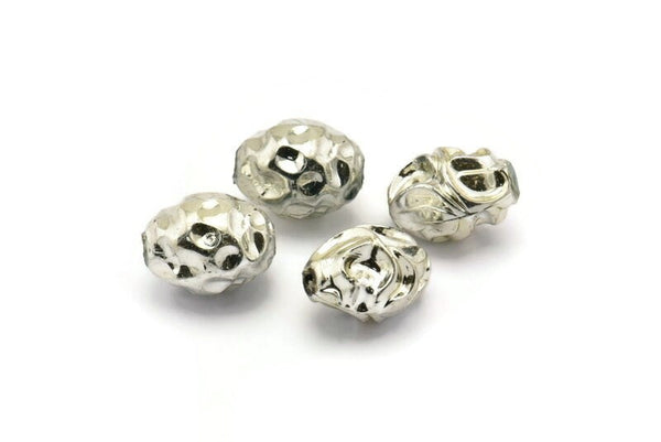 Vintage Oval Bead, 5 Vintage Plastic Silver Oval Beads 15x11 Mm B-13