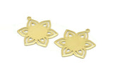 Brass Flower Charm, 6 Raw Brass Flower Charms With 1 Loop, Stamping Blanks (31x25x0.80mm) M02540