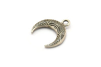 Gümüş Ay Tılsımı, 4 Antik Gümüş Kaplamalı Pirinç Dokulu Boynuz Tılsımı, Kolye Ucu, Mücevher Parçası (19x6x4mm) N0271