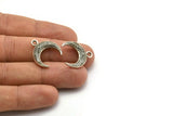 Gümüş Ay Tılsımı, 4 Antik Gümüş Kaplamalı Pirinç Dokulu Boynuz Tılsımı, Kolye Ucu, Mücevher Parçası (19x6x4mm) N0271