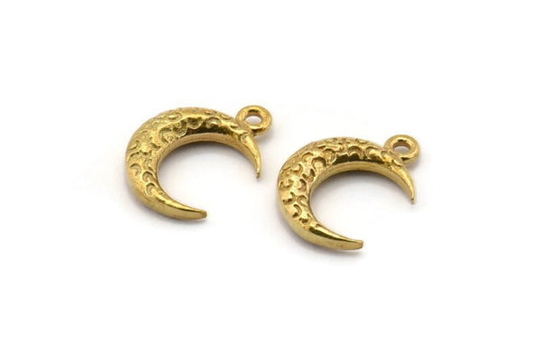 Brass Moon Charm, Raw Brass Textured Horn Charms, Pendant, Jewelry Finding (12x4x3mm) N0335