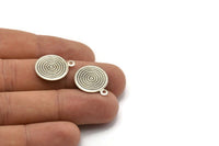 Silver Spiral Charm, 20 Antique Silver Plated Brass Round Spiral Charms With 1 Loop Pendants, Findings (16mm) Brs 135 A0522
