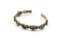 Silver Bee Cuff, Antique Silver Plated Brass Bee Cuff Stone Setting With 1 Pad - Pad Size 8mm N1659 H0259