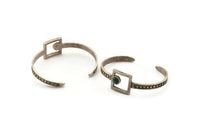 Silver Square Cuff, Antique Silver Plated Brass Square Cuff Stone Setting With 1 Pad - Pad Size 6mm N1678 Q0667