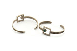 Silver Square Cuff, Antique Silver Plated Brass Square Cuff Stone Setting With 1 Pad - Pad Size 6mm N1678 Q0667