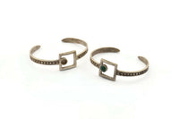 Silver Square Cuff, Antique Silver Plated Brass Square Cuff Stone Setting With 1 Pad - Pad Size 6mm N1678 Q0667