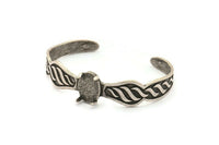 Silver Geometric Cuff, Antique Silver Plated Brass Geometric Cuff Stone Setting With 1 Pad -  Pad Size 15x11mm N1676 H0577