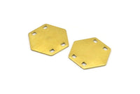 Brass Hexagon Blank, 12 Raw Brass Hexagon Stamping Blank Tag Charms 4 Holes (20x0.80mm) D0094