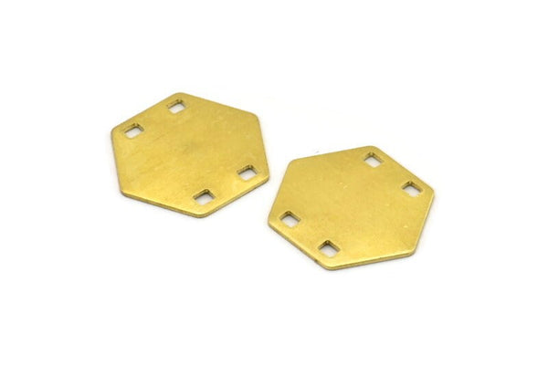 Brass Hexagon Blank, 12 Raw Brass Hexagon Stamping Blank Tag Charms 4 Holes (20x0.80mm) D0094