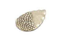 Silver Drop Charm, 4 Antique Silver Plated Brass Drop Charms With 1 Hole, Findings (44x29x0.60mm) D1002
