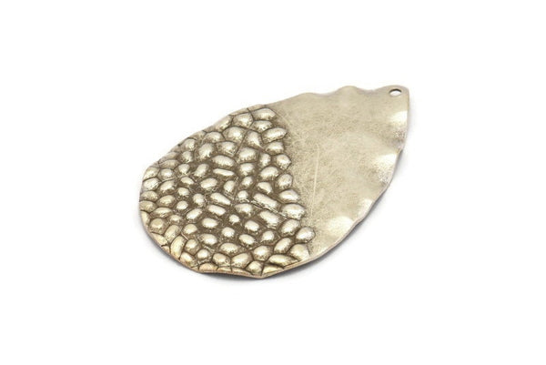 Silver Drop Charm, 4 Antique Silver Plated Brass Drop Charms With 1 Hole, Findings (44x29x0.60mm) D1002