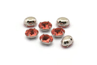 Red Silver Prong Setting, 5 Swarovski Crystal Silver Prong Setting (8x6mm)  Y268