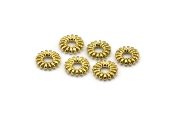 Round Brass Beads, Raw Brass Round Flower Beads (9mm) N0383