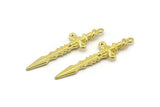 Brass Sword Charm, 2 Raw Brass Sword Charms With 1 Loop, Snake Sword (49x14mm) N1694