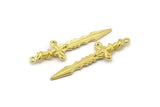 Brass Sword Charm, 2 Raw Brass Sword Charms With 1 Loop, Snake Sword (49x14mm) N1694