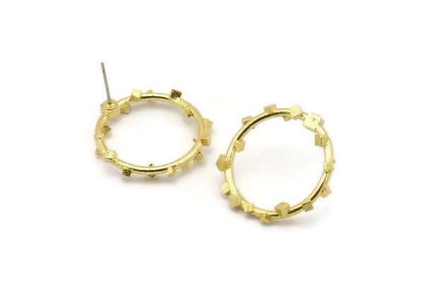 Brass Circle Earring, 2 Raw Brass Circle Stud Earrings (25x2mm) N1699