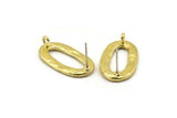 Brass Oval Earring, 2 Hammered Raw Brass Oval Stud Earrings With 1 Loop (26x14x2mm) N1705
