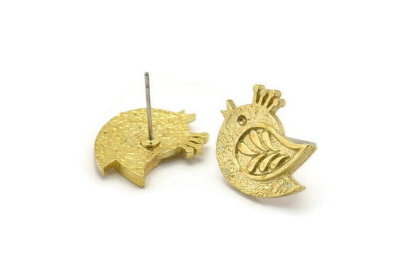 Brass Bird Earring, 2 Raw Brass Bird Stud Earrings (15x20x2.5mm) N1707