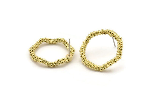 Brass Circle Earring, 2 Raw Brass Wavy Circle Stud Earrings (24x3mm) N1696