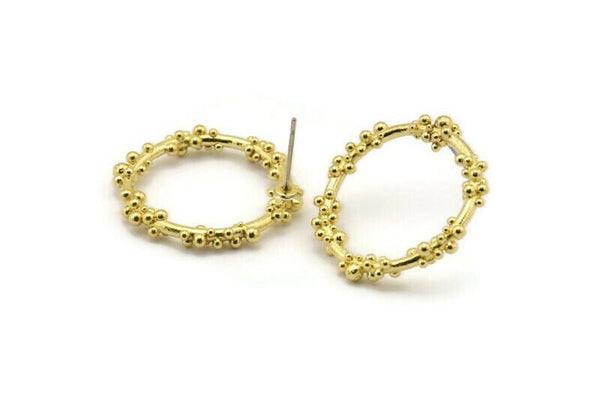 Brass Circle Earring, 2 Raw Brass Circle Stud Earrings (27x3mm) N1698