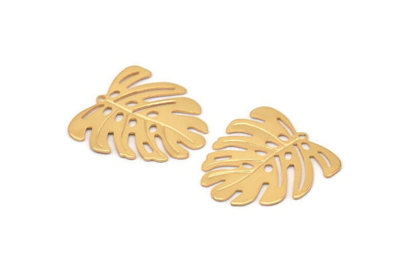 Gold Monstera Charm, 6 Gold Plated Brass Monstera Leaf Charms With 1 Loop, Pendants, Earrings, Findings (21x22x0.5mm) D0706 Q0753