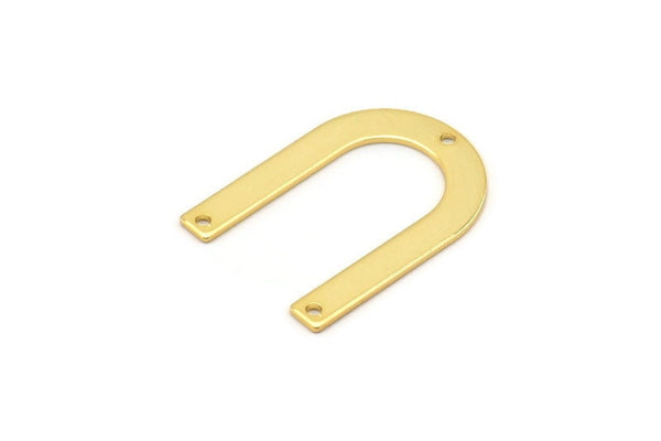 Altın Geometrik Charm, 3 Delikli 4 Altın Kaplama Pirinç U Şeklinde Kolye, Charmlar, Bulgular (28x20x0,80 mm) D0606