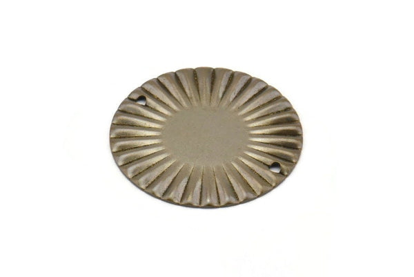 Antique Brass Connector, 10 Antique Brass Round with 2 Holes Connectors  (25mm) Pen 666  K058