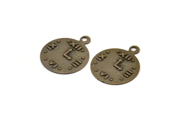 Vintage Clock Charm, 24 Antique Brass Roman Numeral Clock Charms (16mm) Sb1645 K059