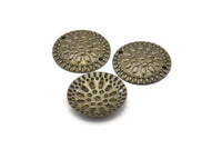 Textured Round Connectors, 25 Antique Brass Round Connectors, Charms, Pendant, Findings (20mm) Pen 390 K055