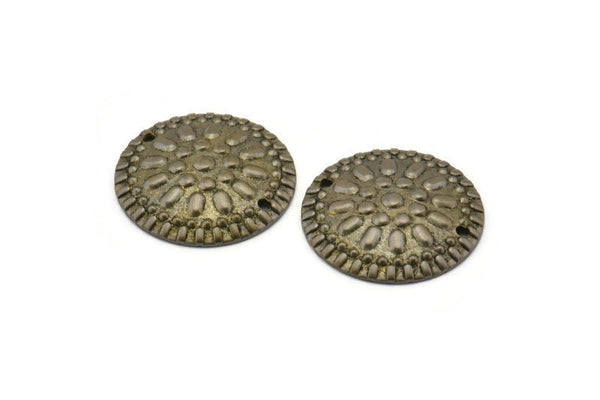 Vintage Textured Connector, 10 Antique Brass Round Connectors, Charms, Pendant, Findings (20mm) Pen 390 K055