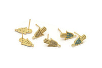 Gold Hamsa Earring, 4 Gold Plated Hamsa Hand, Cubic Zircon, CZ Pave Hand Earring, Zircon Stud Earrings, Hand Of Fatima (8x14mm) SY0180