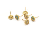 Gold Flower Earring, 4 Gold Plated Brass Flower Stud Earrings (8mm) SY0179