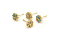 Gold Flower Earring, 4 Gold Plated Brass Flower Stud Earrings (8mm) SY0179