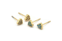 Gold Heart Earring, 4 Gold Plated Brass Heart Stud Earrings (6mm) SY0188