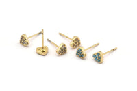Gold Heart Earring, 4 Gold Plated Brass Heart Stud Earrings (6mm) SY0188