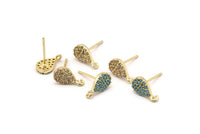 Gold Drop Earring, 4 Gold Plated Brass Drop Stud Earrings (11x7mm) SY0190