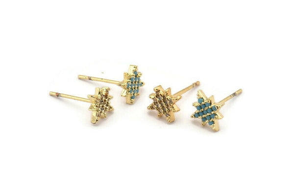 Gold North Star Earring, 4 Gold Plated Brass North Star Stud Earrings (8mm) SY0187