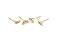 Gold Moon Earring, 4 Gold Plated Brass Crescent Moon Stud Earrings (8x1.5mm) SY0189