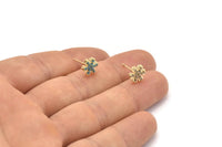 Gold Snowflake Earring, 4 Gold Plated Brass Snowflake Stud Earrings (9mm) SY0184