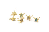 Gold Star Earring, 4 Gold Plated Brass Star Stud Earrings (11x9mm) SY0182
