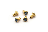 15 Raw Brass Light Sapphire Swarovski 6.5 Mm Rivet Studs Y273