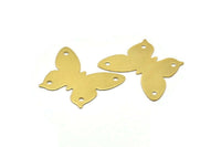 Brass Butterfly Connector, 12 Raw Brass Butterfly Connectors  Holes (30x24x0.60mm)   D0244--C057