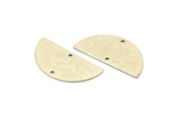 Semi Circle Charm, 4 Antique Silver Plated Brass Semi Circle Pendants With 2 Holes, Blanks (30x15x0.80mm) D0388