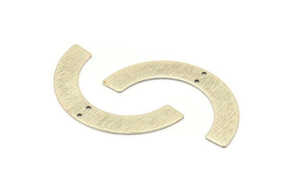 Silver Geometric Charm, 4 Textured Antique Silver Plated Brass Semi Circle Pendants With 2 Holes (50x8x0.80mm) A1887