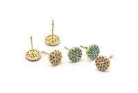 Gold Round Earring, 4 Gold Plated Brass Round Stud Earrings (8mm) SY0193