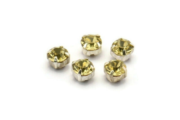 12 Jonquil Crystal Rhinestone Beads With 4 Holes Brass Setting for SS24, Charms, Pendants, Earrings - 5.3mm SS24