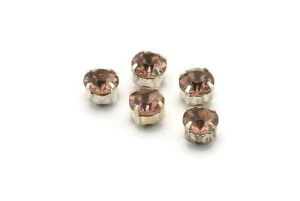 12 Light Amethyst Crystal Rhinestone Beads With 4 Holes Brass Setting for SS24, Charms, Pendants, Earrings - 5.3mm SS24