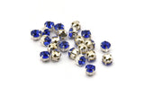 12 Sapphire Crystal Rhinestone Beads With 4 Holes Brass Setting for SS24, Charms, Pendants, Earrings - 5.3mm SS24