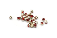 12 Light Siam Crystal Rhinestone Beads With 4 Holes Brass Setting for SS24, Charms, Pendants, Earrings - 5.3mm SS24